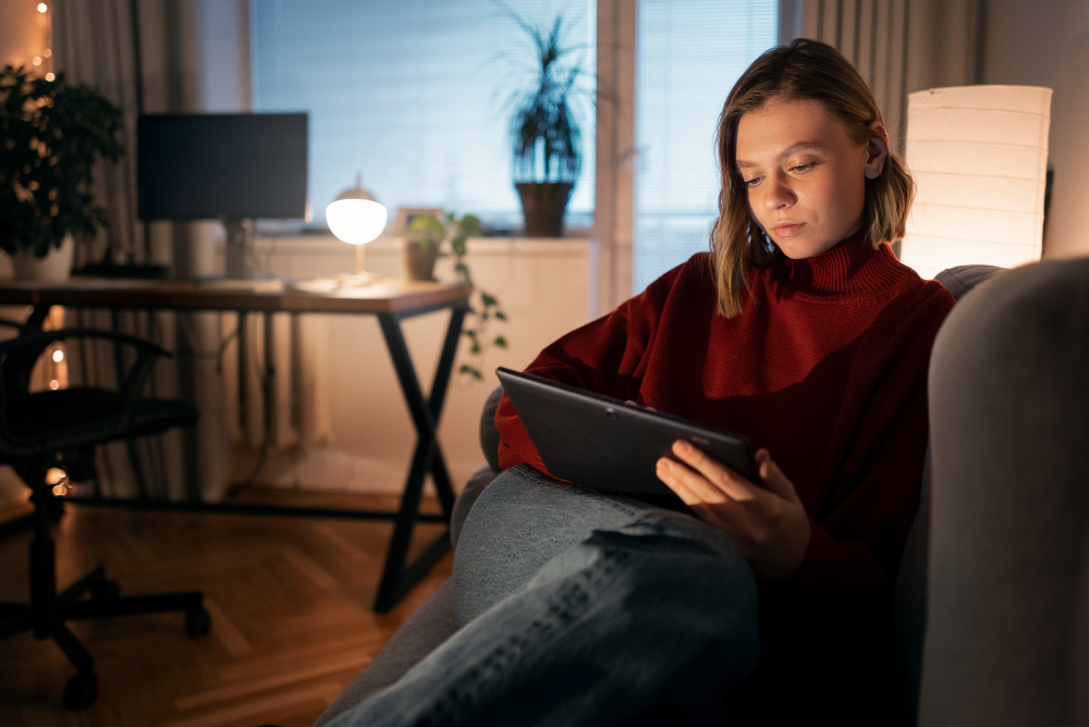 Человек c планшетом в уютной обстановке